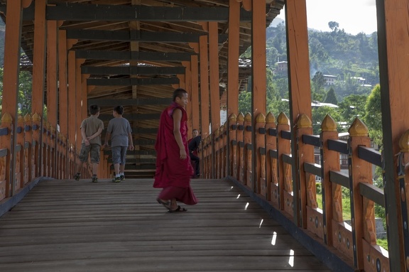 Monk at Bridge Punakha Dzong