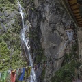 Waterfall and Pray Flags and Tiger’s Nest Monastery 
