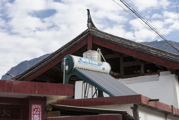 Solar water heater in a Naxi village