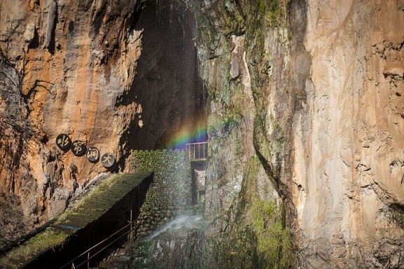waterfall, cave and rainbow