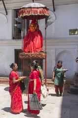 Woman Dressed for Teej in Kathmandu in Dancing in Temple.
