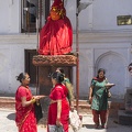 Woman Dressed for Teej in Kathmandu in Dancing in Temple.